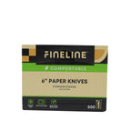Pack of Fineline compostable 6-inch paper knives on a white background