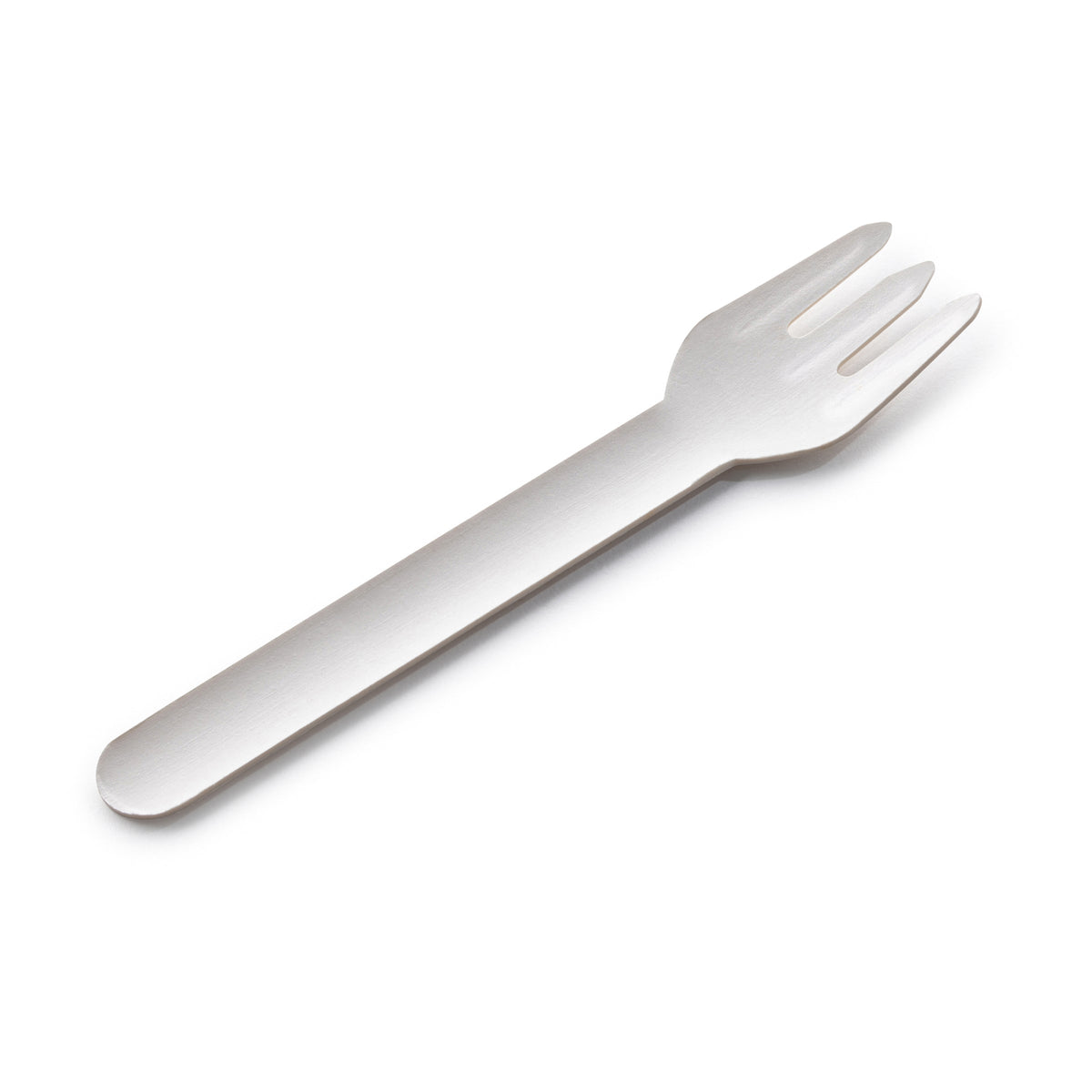 Compostable paper fork on a white background