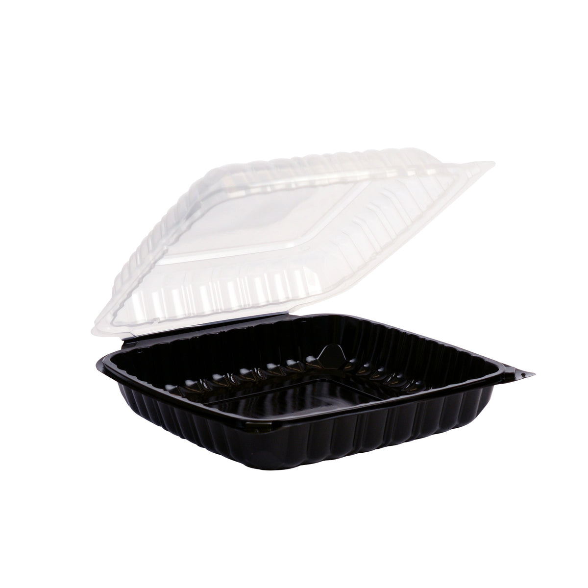 Black Tray with a clear lid on a white background
