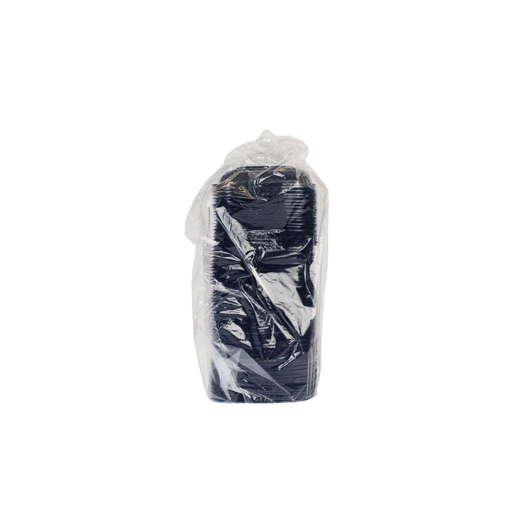Clear plastic bag with PETE bowls on a white background