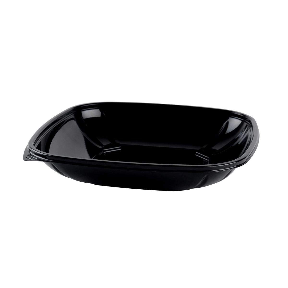 Black plastic food bowl on a white background