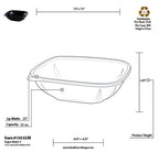 Technical drawing of a clear plastic bowl with dimensions and specifications.