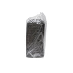 Black plastic square bowls in a clear plastic bag on a white background