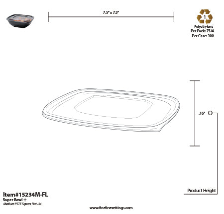 Flat Lid for Medium 24-48 oz Square Bowl | Recyclable PETE Plastic