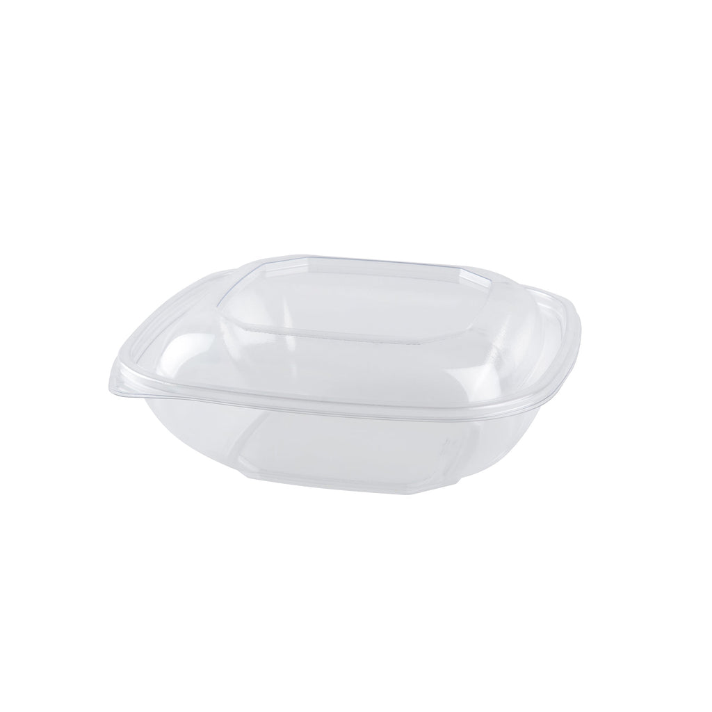 Clear plastic container with a lid on a white background