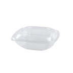 Clear plastic container with a lid on a white background