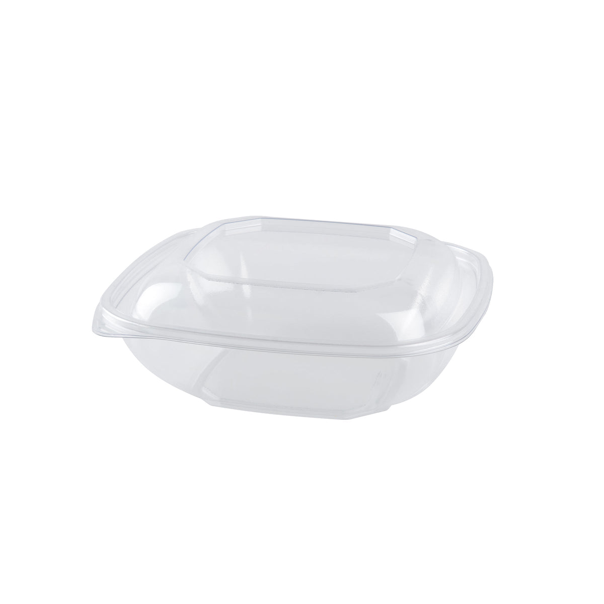 Clear plastic container with a lid on a white background