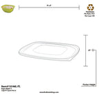 Measurement chart for a plastic lid with dimensions and recycling symbol.