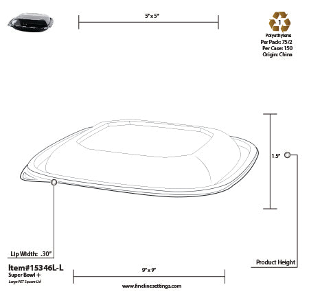 Technical drawing of a large square lid with dimensions and specifications.