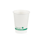 White compostable cup with 'planet' branding on a white background