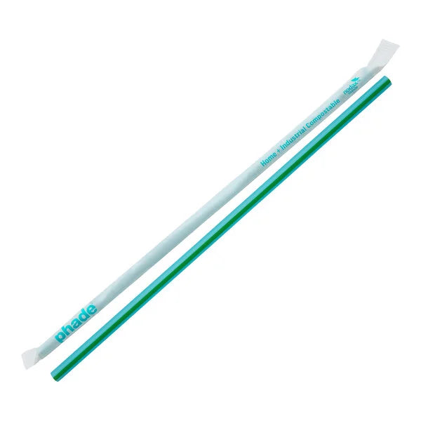 8.5" PHA Drinking Straws | Wrapped | Blue w/Green Stripe | Giant