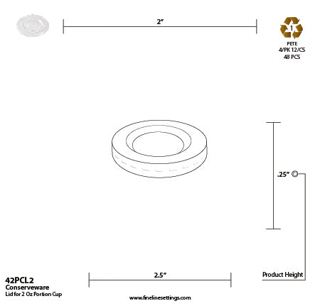 Technical drawing of a portion cup lid with dimensions and specifications.