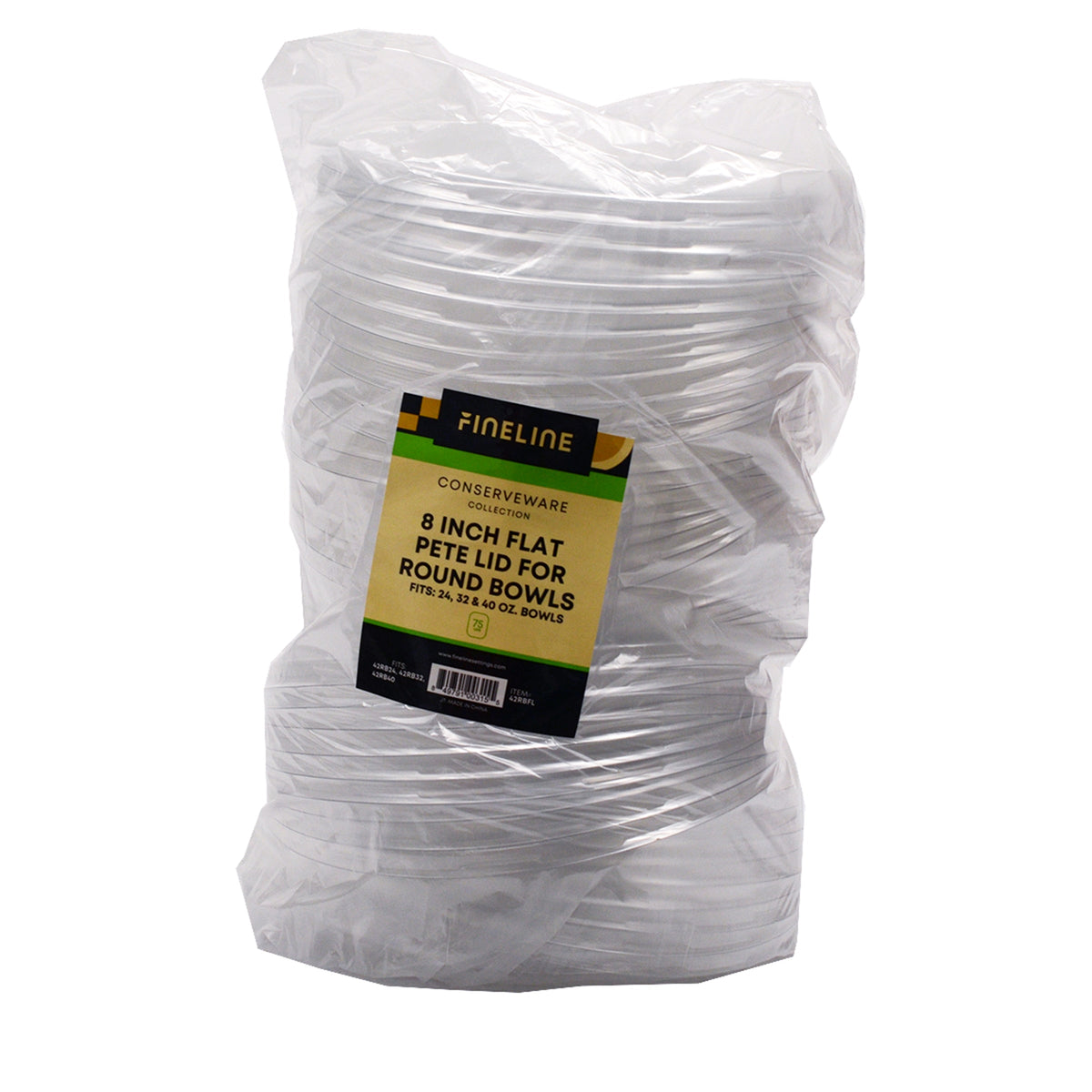 Bag of Fineline Pete lids for round bowls with a clear label on a white background