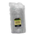 Bag of clear dome plastic lids for compostable bowls with a label on a white background