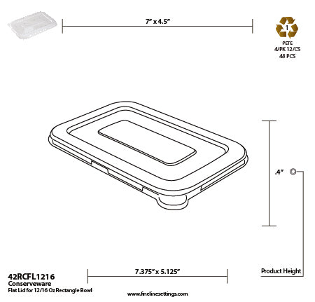 Technical drawing of a plastic flat lid with dimensions and recycling symbol.