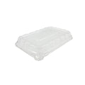 Clear plastic container lid on a white background