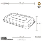 Technical drawing of a dome food container lid with dimensions and recycling symbol.