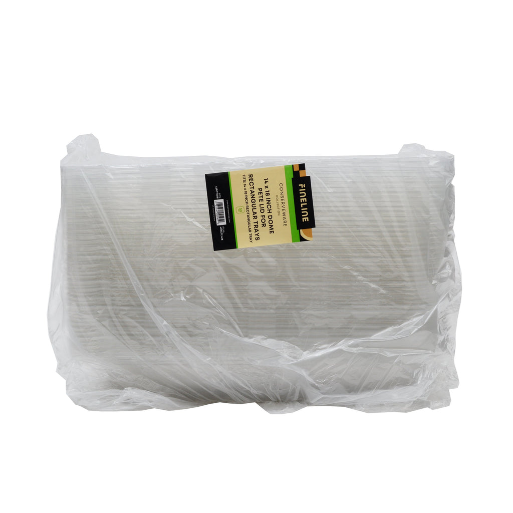 Packaged tray lids with a label on a white background