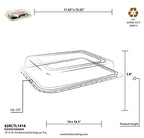 Measurement chart of a pet dome lid for a bagasse tray with dimensions and recycling symbol.