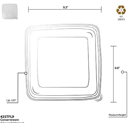 Lid for 9" Fiber Square Tray | Clear PET
