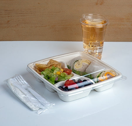 Lid for 9" Fiber Square Tray | Clear PET Dome Lid | 3-Sections