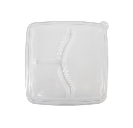 Lid for 9" Fiber Square Tray | Clear PET Dome Lid | 3-Sections