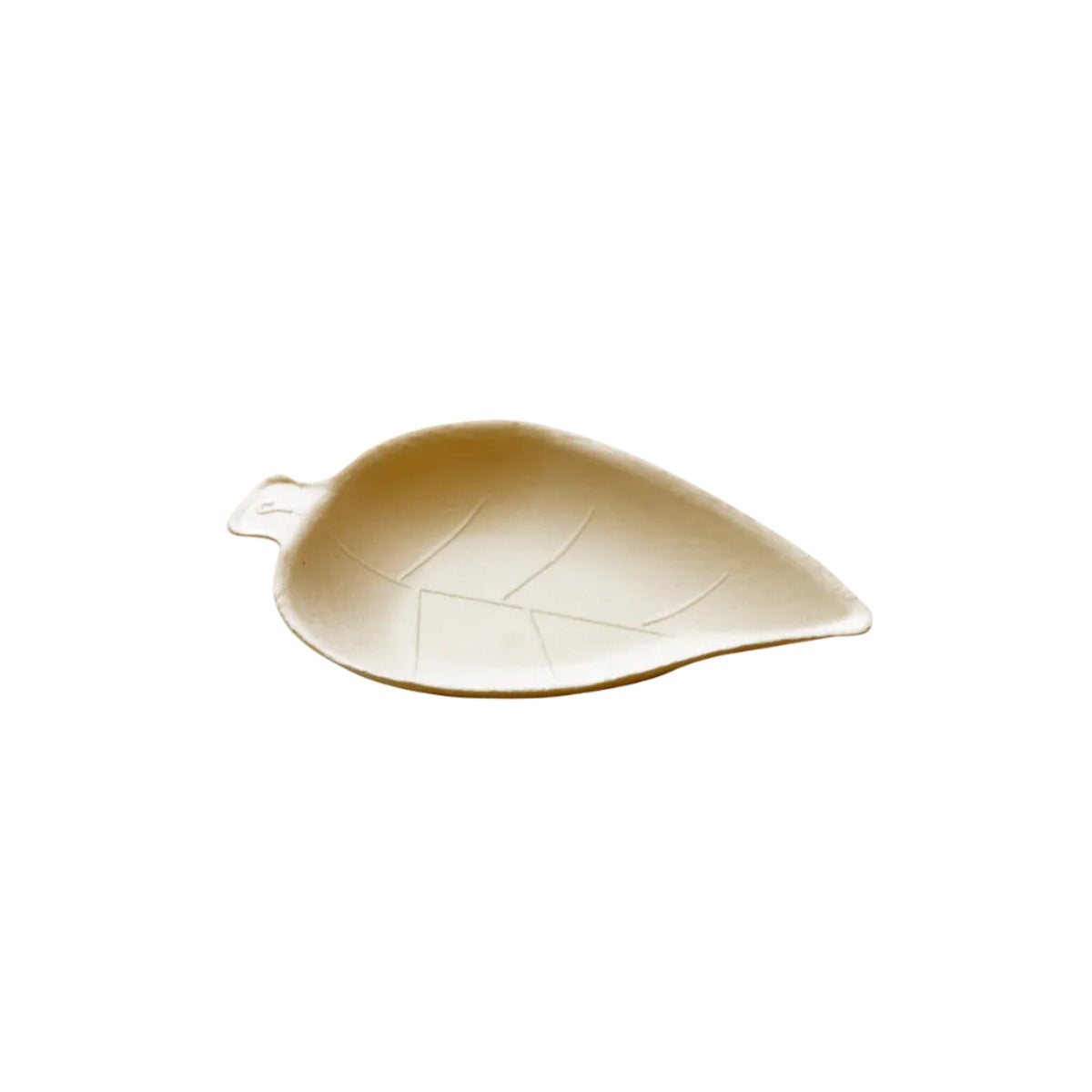 Beige leaf-shaped plate on a white background