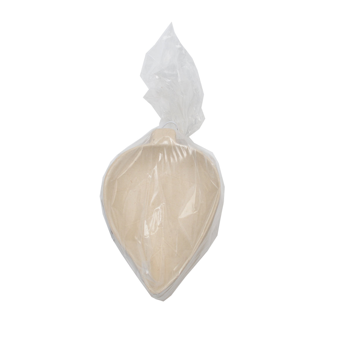 Leaf-shaped plates wrapped in clear plastic on a white background