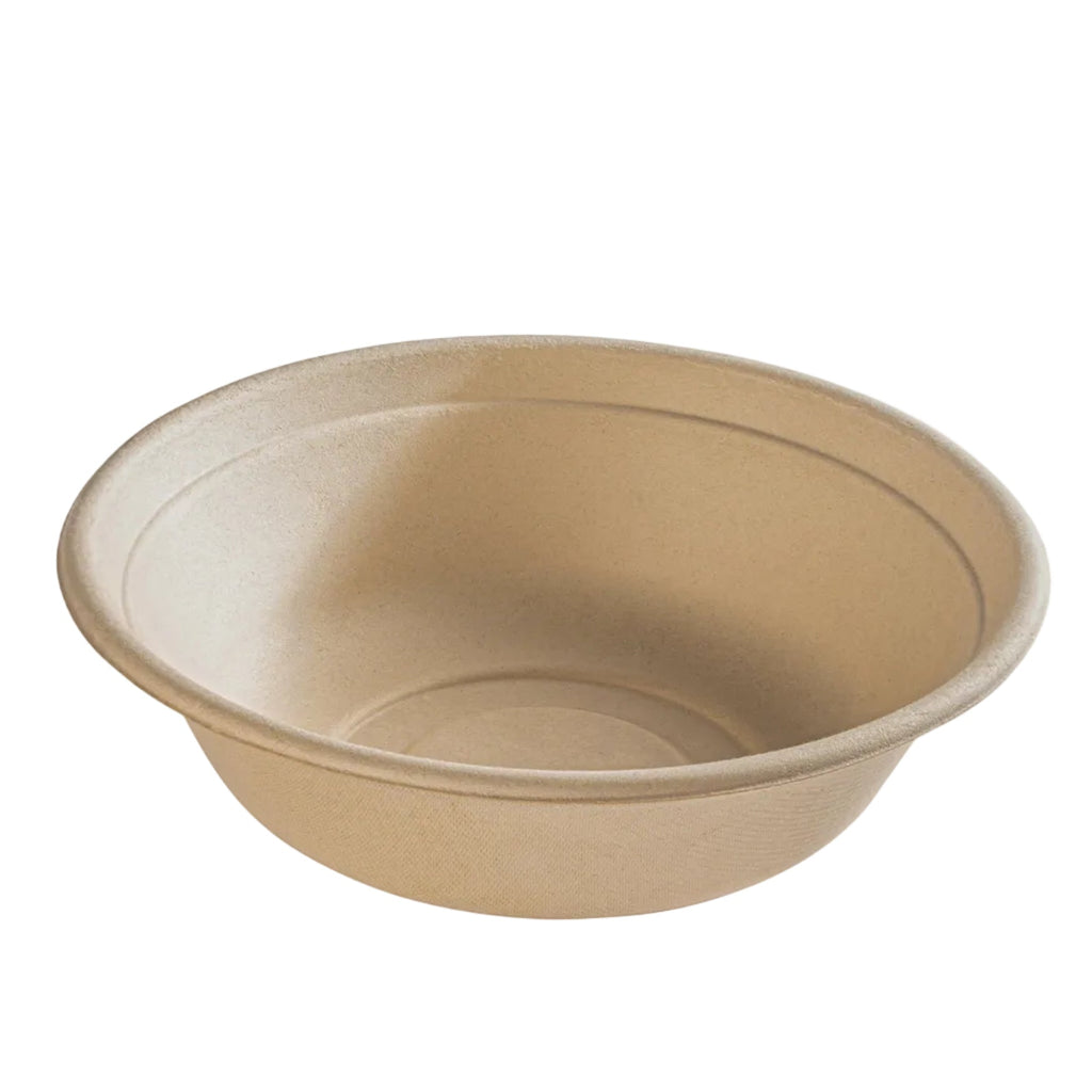 Compostable tan bowl on a white background