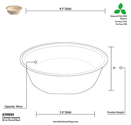 84 oz Round Bowl | Tan | No Added PFAS | Case of 300