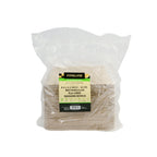 Bag of compostable trays with a clear plastic cover on a white background