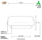 Technical drawing of a rectangular tray with dimensions and specifications.