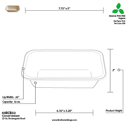Technical drawing of a rectangular tray with dimensions and specifications.