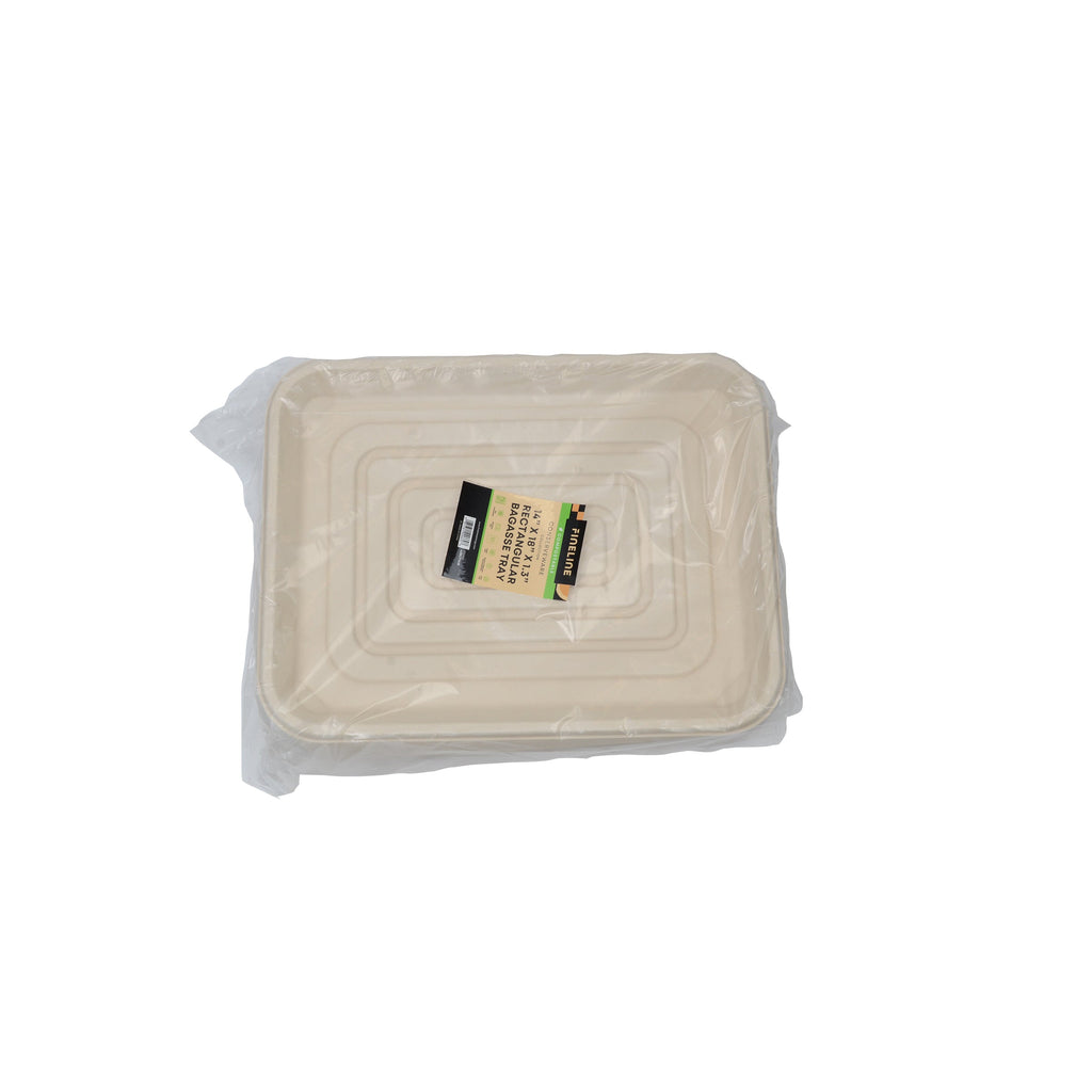 Rectangular tray packaged in plastic with a label on a white background