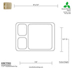 Diagram of a 3-sectioned nacho tray with dimensions and material information.