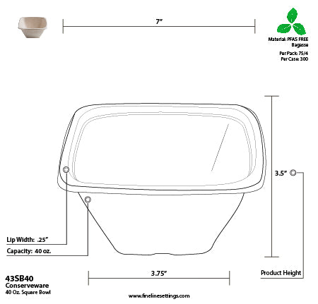 40 oz Square Bowl | Tan | Bagasse