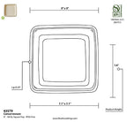 Technical drawing of a square tray with dimensions and specifications.