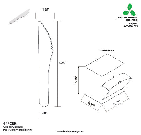 Technical drawing of a boxed knife with dimensions and Ukonta+ branding.