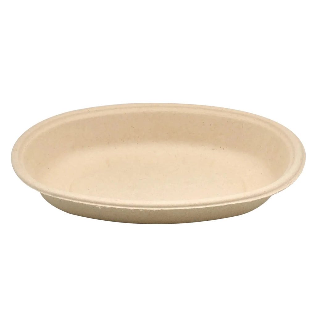 Oval compostable bowl on a white background