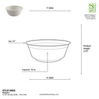 Measurement chart for a 32 oz round bowl with dimensions and material information.
