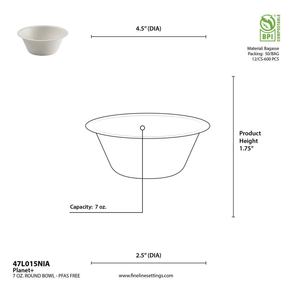 An image that shows the dimension of a compostable bowl.