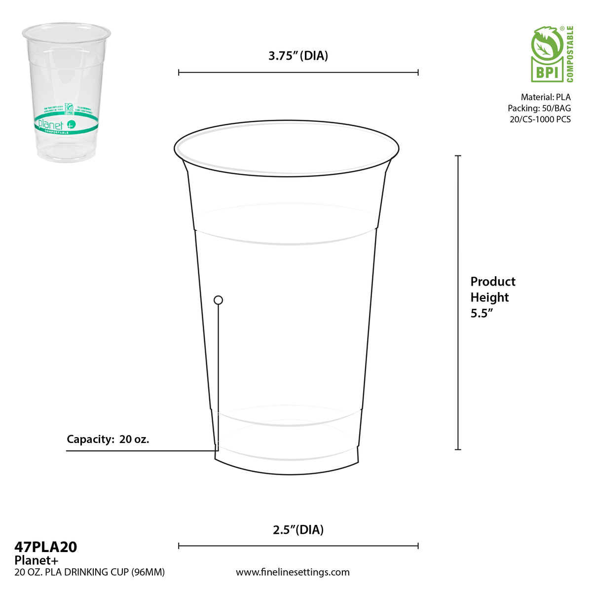20 oz Cold Cup | Corn Plastic