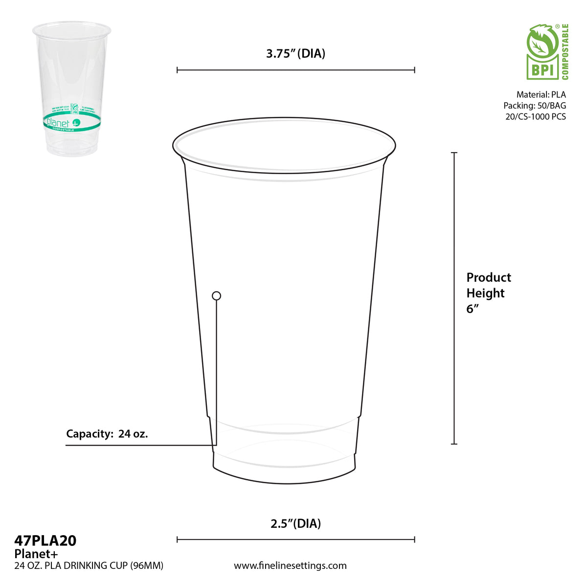 24 oz Cold Cup | Corn Plastic