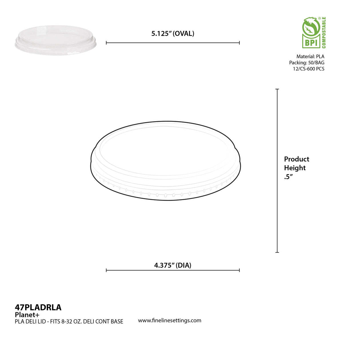 Lid for 8-32 oz Round Deli Container | Compostable PLA