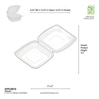 Hinged container with dimensions and material information on a white background