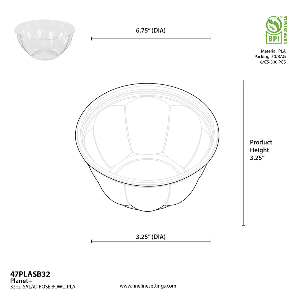 48 oz Jaya® Salad Bowl | Compostable | PLA | Clear