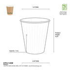 Measurement chart of a 12 oz paper cup with dimensions and specifications.