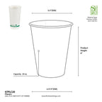 Measurement chart of a 20 oz paper hot cup with dimensions and specifications.