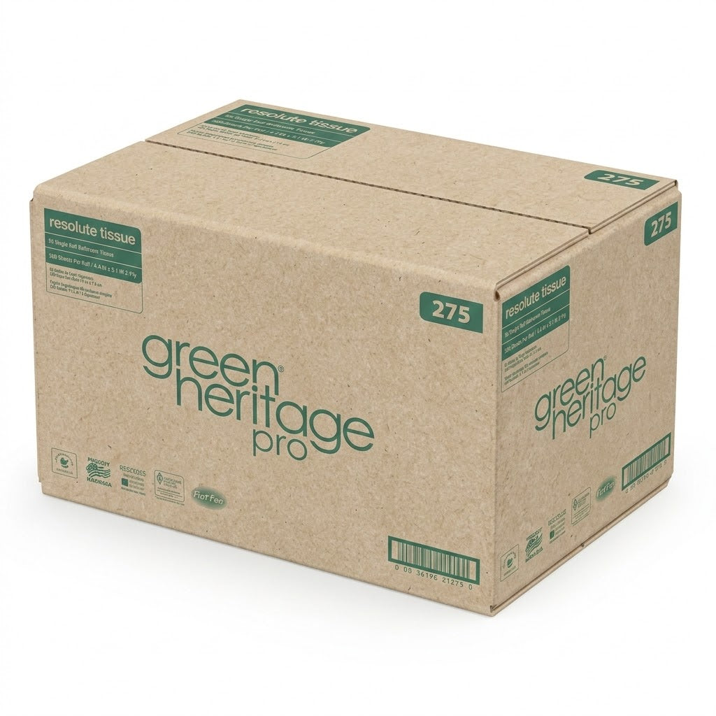 Cardboard box of Green Heritage Pro Toilet paper
