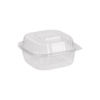 Clear plastic food container with a lid on a white background